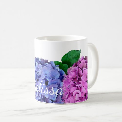 Blue and Pink Hydrangea Flowers Personalized Coffee Mug