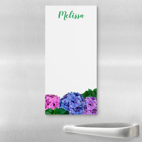 Blue and Pink Hydrangea Flowers Personalized   Magnetic Notepad