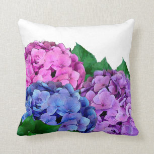 Blue and Pink Hydrangea Flowers  Throw Pillow