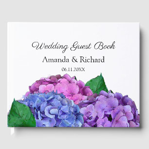 Blue and Pink Hydrangea Flowers Wedding  Guest Book