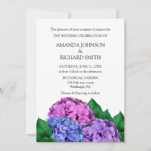 Blue And Pink Hydrangea Flowers Wedding Invitation