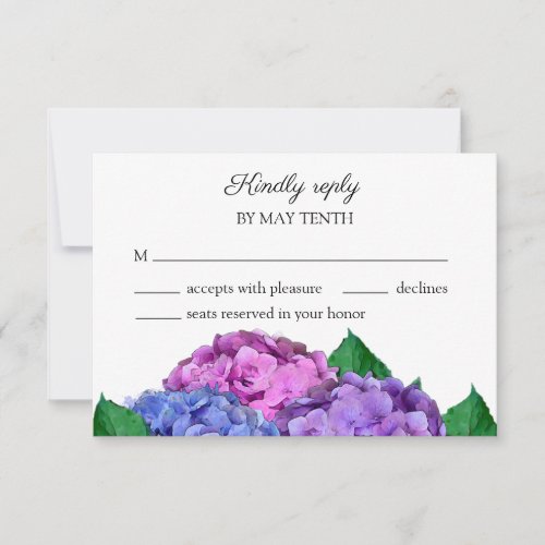 Blue And Pink Hydrangea Flowers Wedding RSVP Card