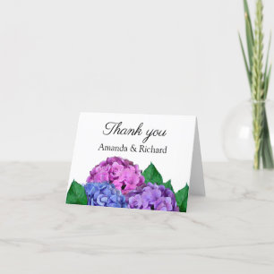 Blue And Pink Hydrangea Flowers Wedding Thank You Card