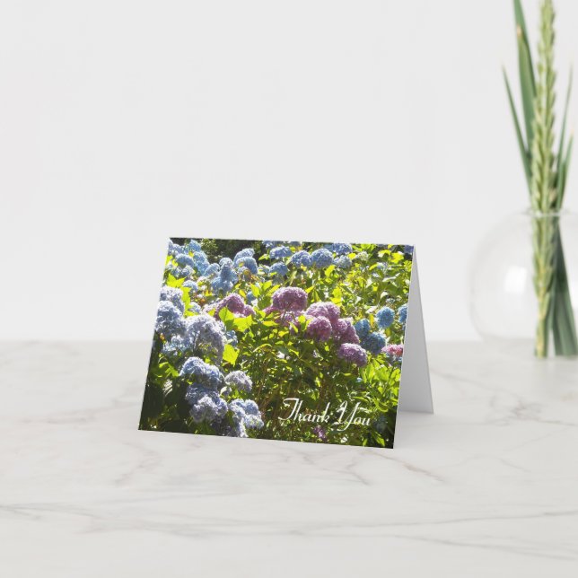 Blue and Pink Hydrangea Thank You Card (Front)