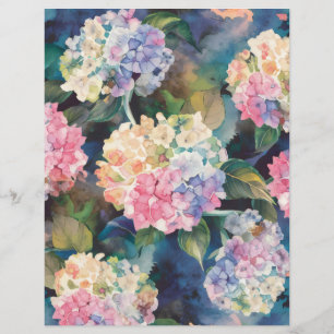 Blue and Pink Hydrangea Watercolor scrapbook paper