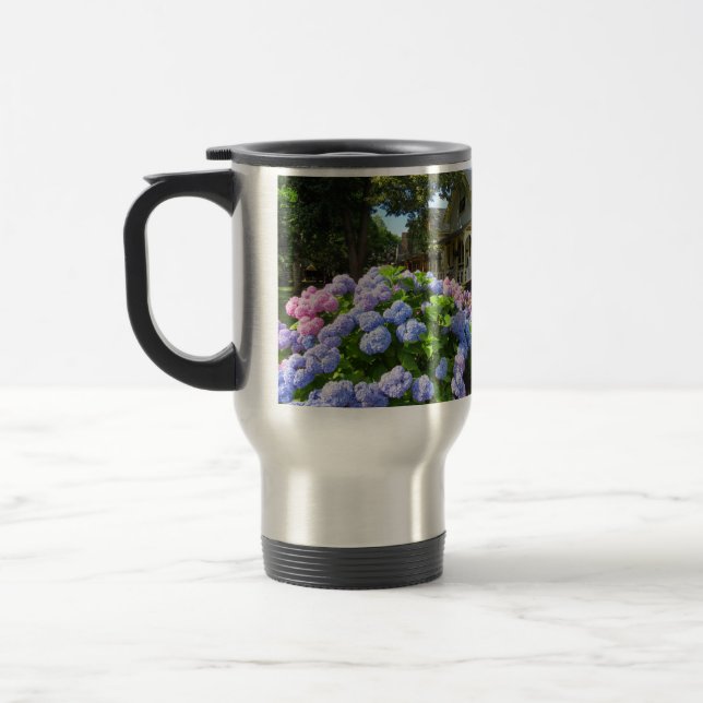 Blue and Pink Hydrangeas - Martha's Vineyard Travel Mug (Left)