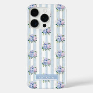 Blue and Pink Hydrangeas Monogrammed iPhone 16 Pro Case