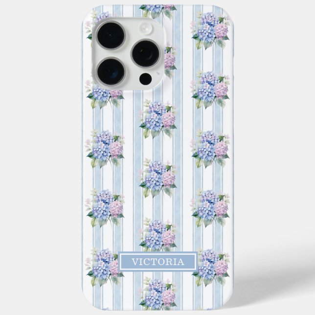 Blue and Pink Hydrangeas Monogrammed Case-Mate iPhone Case (Back)