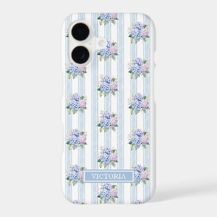 Blue and Pink Hydrangeas Monogrammed iPhone 17 Case