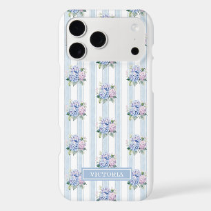 Blue and Pink Hydrangeas Monogrammed iPhone 17 Pro Max Case