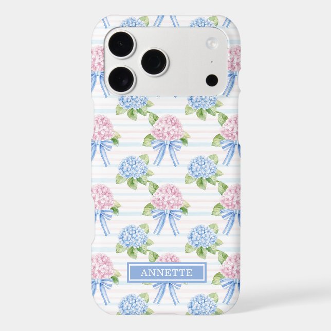 Blue and Pink Hydrangeas Striped Case-Mate iPhone Case (Back)