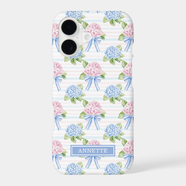 Blue and Pink Hydrangeas Striped Case-Mate iPhone Case (Back)