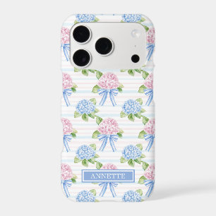 Blue and Pink Hydrangeas Striped iPhone 17 Pro Case