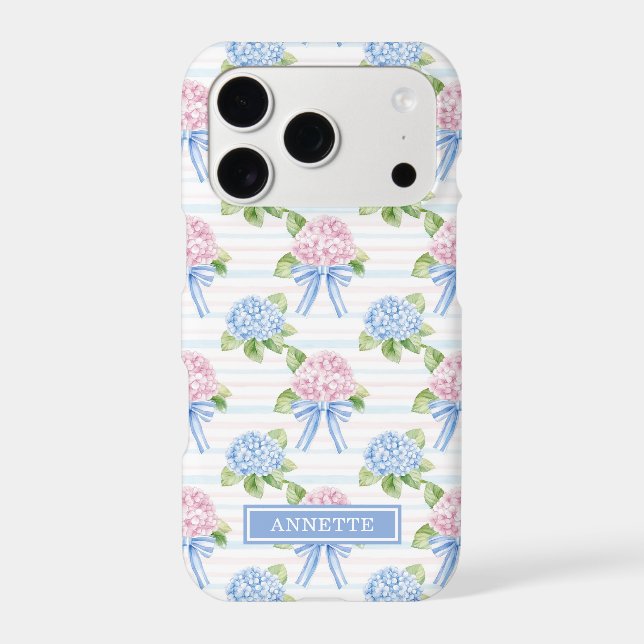 Blue and Pink Hydrangeas Striped Case-Mate iPhone Case (Back)