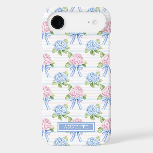 Blue and Pink Hydrangeas Striped Case-Mate iPhone Case (Back)
