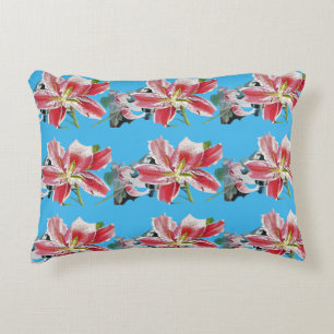Blue and Pink Lily Lillies Watercolor Cushion