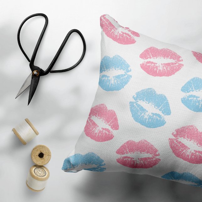 Blue and Pink Lips Pattern, Lipstick, Kiss Accent Pillow (Creator Uploaded)