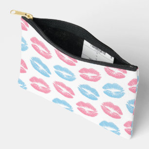 Blue and Pink Lips Pattern, Lipstick, Kiss Accessory Pouch