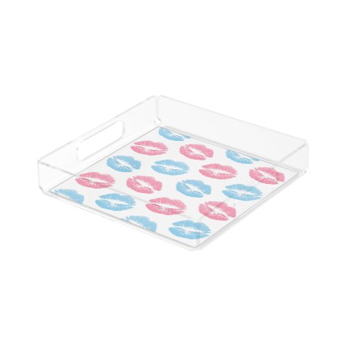 Blue and Pink Lips Pattern Lipstick Kiss Acrylic Tray