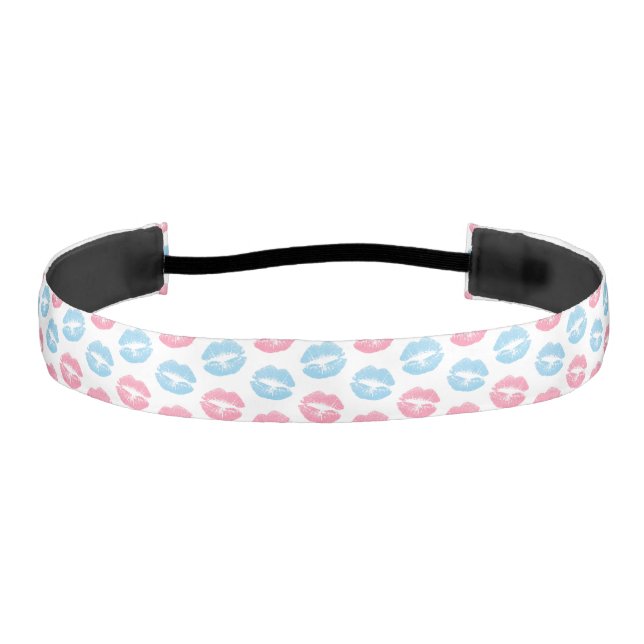 Blue and Pink Lips Pattern, Lipstick, Kiss Athletic Headband (Front)