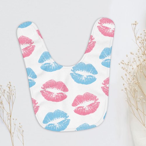 Blue and Pink Lips Pattern Lipstick Kiss Baby Bib