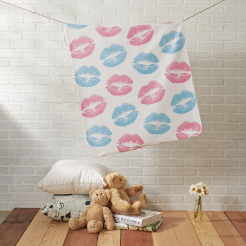 Blue and Pink Lips Pattern Lipstick Kiss Baby Blanket