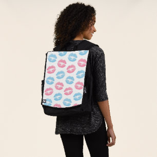 Blue and Pink Lips Pattern, Lipstick, Kiss Backpack