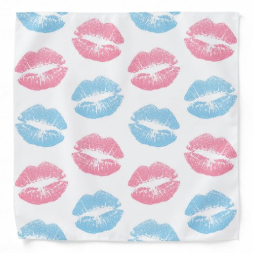 Blue and Pink Lips Pattern Lipstick Kiss Bandana