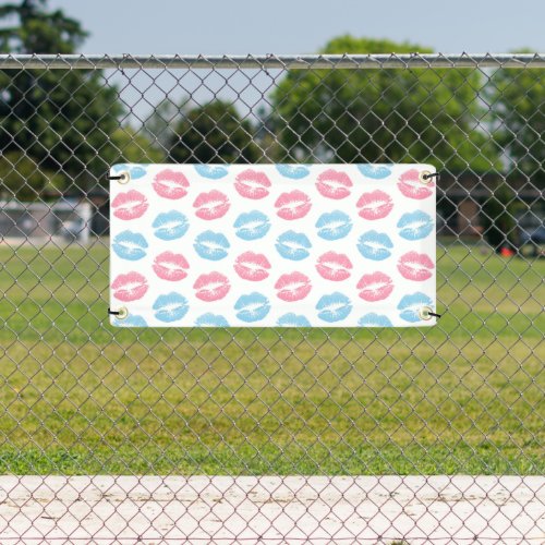 Blue and Pink Lips Pattern Lipstick Kiss Banner