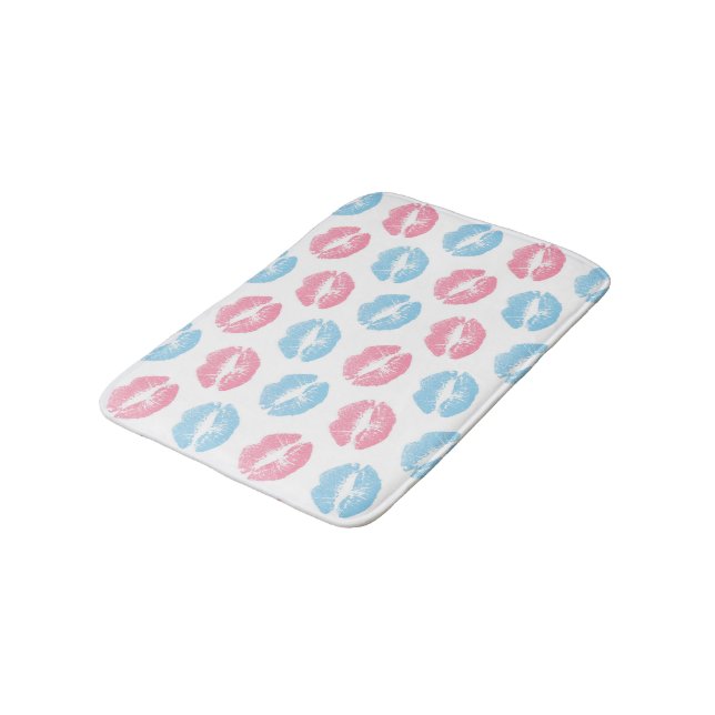Blue and Pink Lips Pattern, Lipstick, Kiss Bath Mat (Angled)