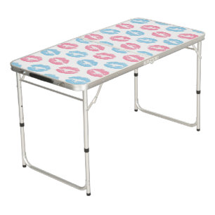 Blue and Pink Lips Pattern, Lipstick, Kiss Beer Pong Table
