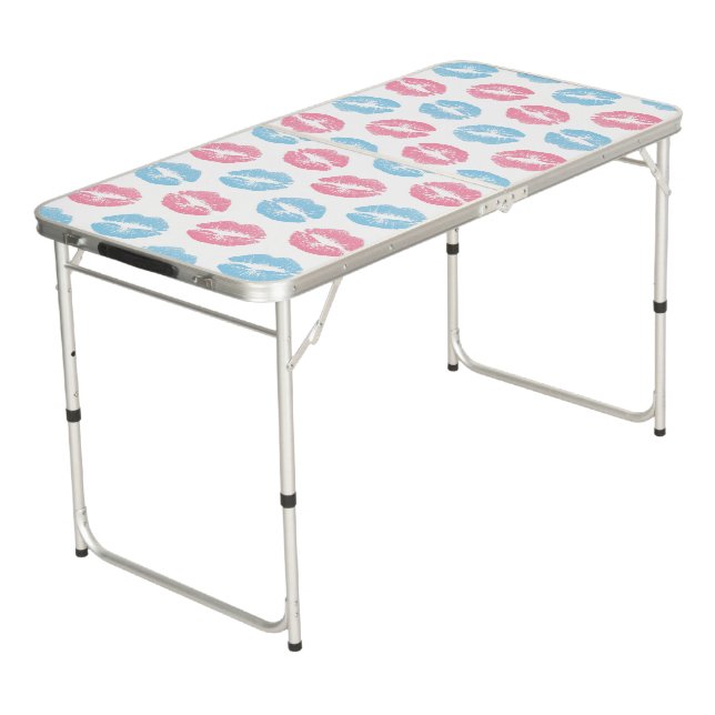 Blue and Pink Lips Pattern, Lipstick, Kiss Beer Pong Table (Angled)