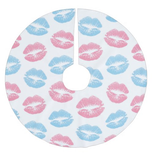 Blue and Pink Lips Pattern Lipstick Kiss Brushed Polyester Tree Skirt