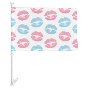 Blue and Pink Lips Pattern, Lipstick, Kiss Car Flag