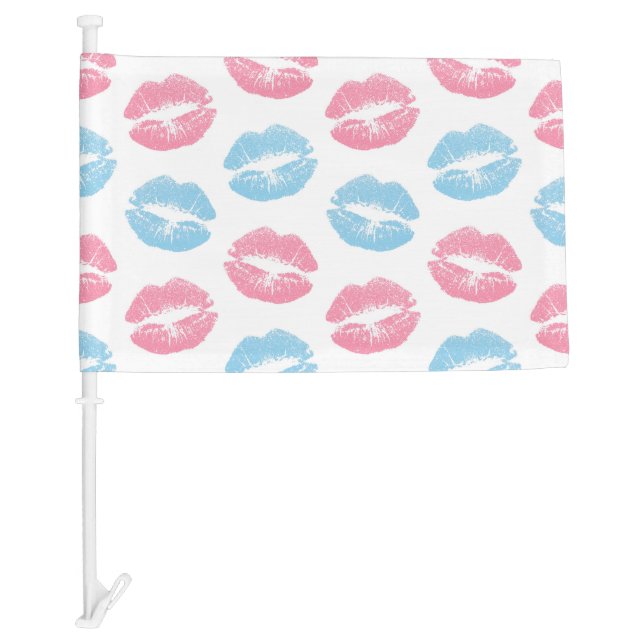 Blue and Pink Lips Pattern, Lipstick, Kiss Car Flag (Front)