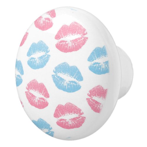 Blue and Pink Lips Pattern Lipstick Kiss Ceramic Knob