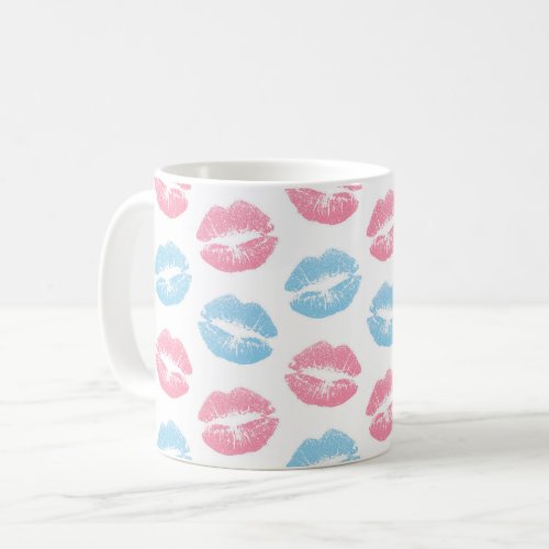 Blue and Pink Lips Pattern Lipstick Kiss Coffee Mug