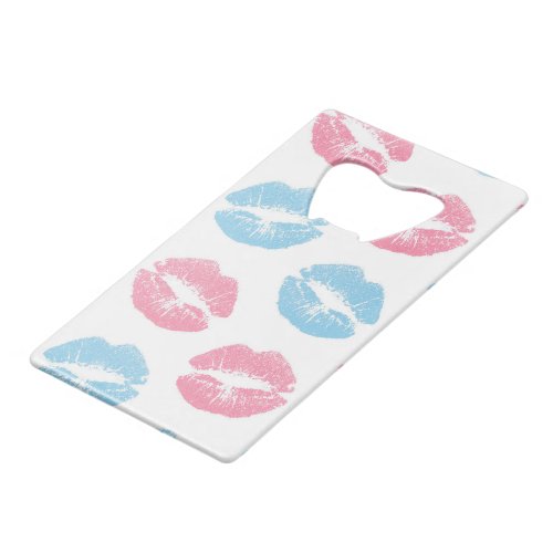 Blue and Pink Lips Pattern Lipstick Kiss Credit Card Bottle Opener