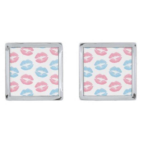 Blue and Pink Lips Pattern Lipstick Kiss Cufflinks