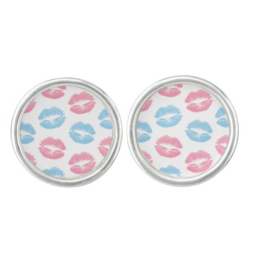 Blue and Pink Lips Pattern Lipstick Kiss Cufflinks