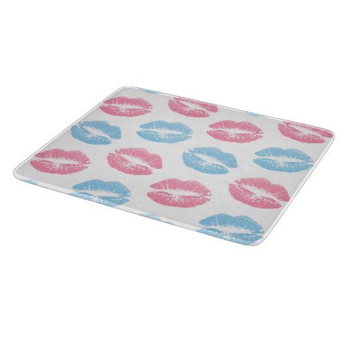 Blue and Pink Lips Pattern Lipstick Kiss Cutting Board