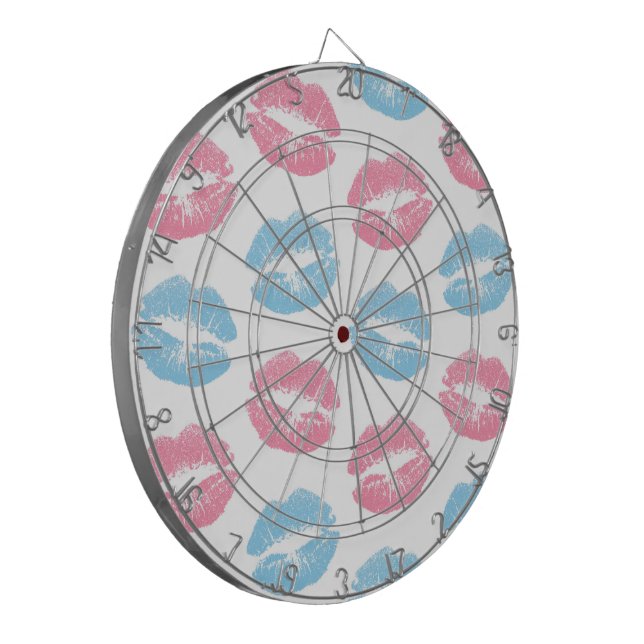 Blue and Pink Lips Pattern, Lipstick, Kiss Dart Board (Front Left)