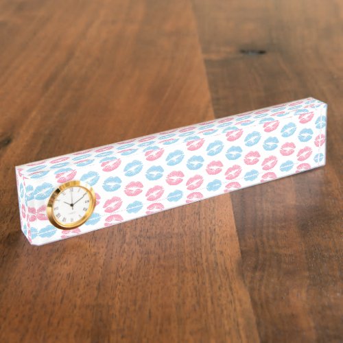 Blue and Pink Lips Pattern Lipstick Kiss Desk Name Plate