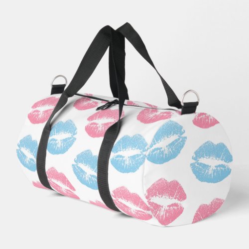 Blue and Pink Lips Pattern Lipstick Kiss Duffle Bag