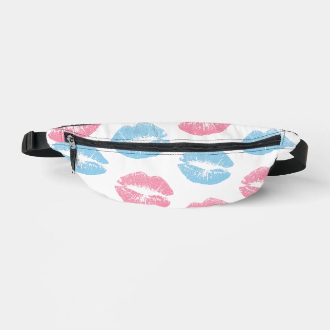 Blue and Pink Lips Pattern, Lipstick, Kiss Fanny Pack (Front)