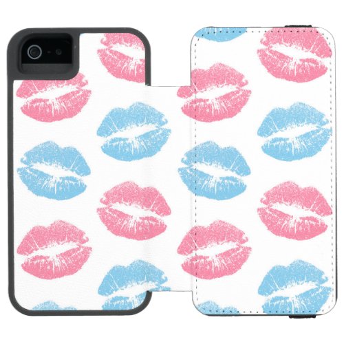 Blue and Pink Lips Pattern Lipstick Kiss iPhone SE55s Wallet Case