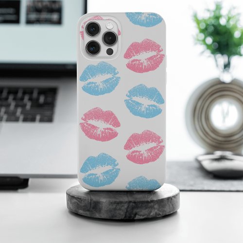 Blue and Pink Lips Pattern Lipstick Kiss iPhone 15 Pro Max Case