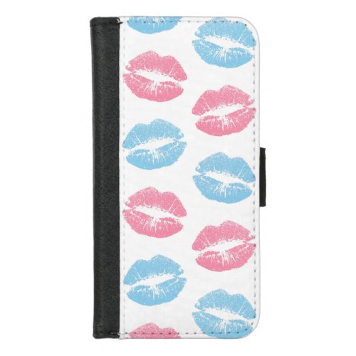 Blue and Pink Lips Pattern Lipstick Kiss iPhone 87 Wallet Case