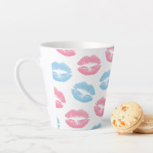 Blue and Pink Lips Pattern, Lipstick, Kiss Latte Mug