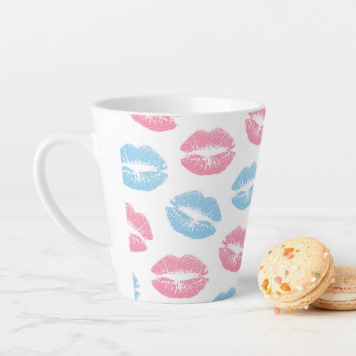 Blue and Pink Lips Pattern Lipstick Kiss Latte Mug